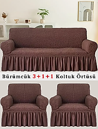 Bürümcük Koltuk örtüsü, Kanepe, Çekyat Örtüsü, Koltuk Kılıfı 3 +1+ 1 Takım Kahve