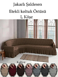 jakarli Şal desen L köşe koltuk örtüsü, Esnek koltuk kılıfı, osmanlı desen (350cm) Kahve
