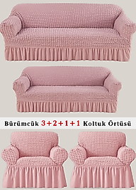 Bürümcük Koltuk örtüsü, Kanepe, Çekyat Örtüsü, Koltuk Kılıfı 3 2 1 1 Takım Pembe
