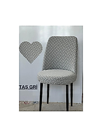 Tuğla Desen Oval Sandalye Kılıfı Likralı Esnek Yıkanabilir Lastikli Sandalye Örtüsü (6 Adet ) Taş