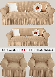 Bürümcük Koltuk örtüsü, Kanepe, Çekyat Örtüsü, Koltuk Kılıfı 3 2 1 1 Takım Bej