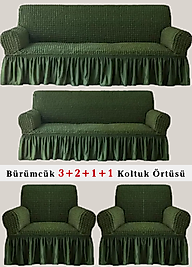 Bürümcük Koltuk örtüsü, Kanepe, Çekyat Örtüsü, Koltuk Kılıfı 3 2 1 1 Takım Yeşil