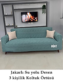 su yolu desen Koltuk örtüsü, koltuk kılıfı, lastikli 3 kişilik (1 Adet) mint yeşil