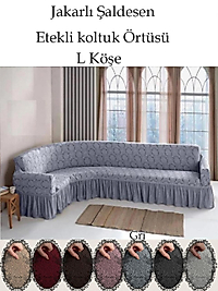 jakarli Şal desen L köşe koltuk örtüsü, Esnek koltuk kılıfı, osmanlı desen (350cm) Gri