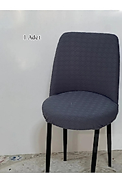 Zincir Desen Kumaş Oval Sandalye Kılıfı Likralı Yuvarlak Sandalye Örtüsü Retro Oval 1 Adet Antrasit