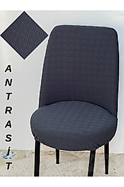 Zincir Desen Kumaş Oval Sandalye Kılıfı Likralı Yuvarlak Sandalye Örtüsü Retro Oval 6 Adet Antrasit