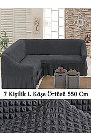 Bürümcük 7 kişilik Köşe Koltuk, Kanepe Örtüsü, Koltuk Kılıfı, Lastikli, Etekli, L Köşe 550 Cm