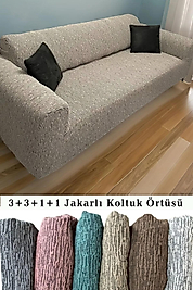 Jakarlı çubuk, düz desen Koltuk Örtüsü 3 3 1 1 Takımı Lastikli Esnek Yıkanabilir Çekyat Kanepe Kılıfı vizon