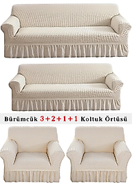Bürümcük Koltuk örtüsü, Kanepe, Çekyat Örtüsü, Koltuk Kılıfı 3 2 1 1 Takım Natural