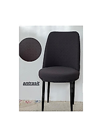 Jakarlı kumaş ilmek Desen oval sandalye kılıfı. Lastikli, yıkanabilir, esnek sandalye örtüsü (6 adet) Antrasit