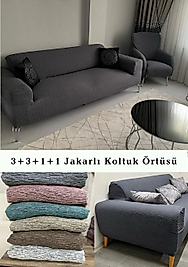 Jakarlı çubuk, düz desen Koltuk Örtüsü 3 3 1 1 Takımı Lastikli Esnek Yıkanabilir Çekyat Kanepe Kılıfı Antrasit