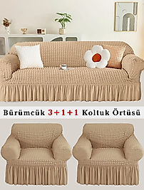 Bürümcük Koltuk örtüsü, Kanepe, Çekyat Örtüsü, Koltuk Kılıfı 3 +1+ 1 Takım Bej