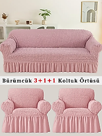 Bürümcük Koltuk örtüsü, Kanepe, Çekyat Örtüsü, Koltuk Kılıfı 3 +1+ 1 Takım Pembe