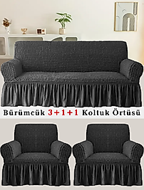 Bürümcük Koltuk örtüsü, Kanepe, Çekyat Örtüsü, Koltuk Kılıfı 3 +1+ 1 Takım Antrasit