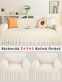 Bürümcük Koltuk örtüsü, Kanepe, Çekyat Örtüsü, Koltuk Kılıfı 3 +1+ 1 Takım Krem