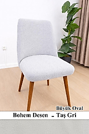 Bohem desen Büyük Oval Likral Sandalye kılıfı, Chair Cover Yıkanabilir Lastikli Mutfak Sandalye Örtüsü