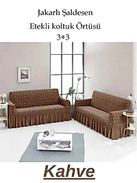 Şal desen Jakarlı Koltuk, Kanepe, çekyat Örtüsü, Likralı, Etekli, koltuk kılıfı 3+3 (iki adet) Kahve