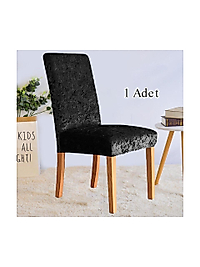Ipek Kadife Sandalye Kılıfı Sandalye Örtüsü Lastikli Standart 1 Adet Siyah