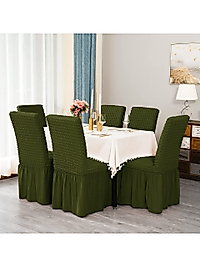 brürümcük ETEKLİ sandalye kılıfı, lastikli,esnekli sandalye örtüsü 6li Yeşil