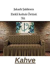Şal desen Jakarlı Koltuk, Kanepe, çekyat Örtüsü, Likralı, Etekli, koltuk kılıfı 3lü Tek adet Kahve