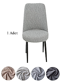 Upmal jakarli kumaş oval sandalye kılıfı,sandalye örtüsü çubuk desen 1 adet Gri