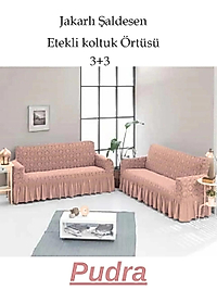 Şal desen Jakarlı Koltuk, Kanepe, çekyat Örtüsü, Likralı, Etekli, koltuk kılıfı 3+3 (iki adet) pudra