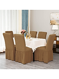 brürümcük ETEKLİ sandalye kılıfı, lastikli,esnekli sandalye örtüsü 6li Sütlü Kahve
