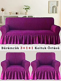Bürümcük Koltuk örtüsü, Kanepe, Çekyat Örtüsü, Koltuk Kılıfı 3 +1+ 1 Takım Mor