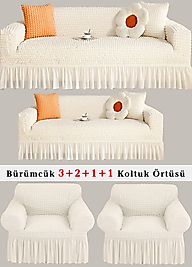 Bürümcük Koltuk örtüsü, Kanepe, Çekyat Örtüsü, Koltuk Kılıfı 3 2 1 1 Takım Krem