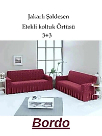 Şal desen Jakarlı Koltuk, Kanepe, çekyat Örtüsü, Likralı, Etekli, koltuk kılıfı 3+3 (iki adet) Bordo