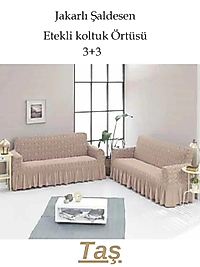 Şal desen Jakarlı Koltuk, Kanepe, çekyat Örtüsü, Likralı, Etekli, koltuk kılıfı 3+3 (iki adet) Taş
