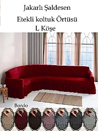 jakarli Şal desen L köşe koltuk örtüsü, Esnek koltuk kılıfı, osmanlı desen (350cm) Bordo