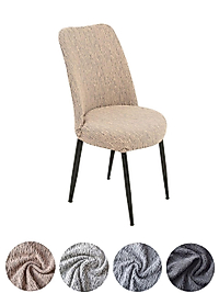 Upmal jakarli kumaş oval sandalye kılıfı,sandalye örtüsü çubuk desen 6 adet vizon