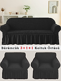 Bürümcük Koltuk örtüsü, Kanepe, Çekyat Örtüsü, Koltuk Kılıfı 3 +1+ 1 Takım Siyah