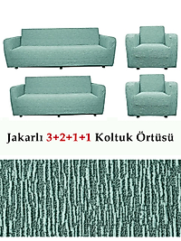 Jakarlı Çubuk, Düz Desen 3 2 1 1 Lastikli Koltuk, kanepe, çekyat Örtüsü, kılıfı Esnekli mint yeşil