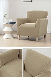 Streç Lastikli Esnek Yikanabilir Kare Desen Berjer Bir Kişilik Koltuk Örtüsü Koltuk Kılıfı (1 Adet) vizon