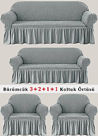 Bürümcük Koltuk örtüsü, Kanepe, Çekyat Örtüsü, Koltuk Kılıfı 3 2 1 1 Takım Gri