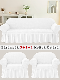 Bürümcük Koltuk örtüsü, Kanepe, Çekyat Örtüsü, Koltuk Kılıfı 3 +1+ 1 Takım Beyaz