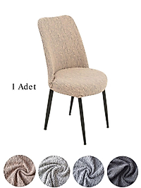 Upmal jakarli kumaş oval sandalye kılıfı,sandalye örtüsü çubuk desen 1 adet vizon