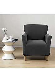 Streç Lastikli Esnek Yikanabilir Kare Desen Berjer Bir Kişilik Koltuk Örtüsü Koltuk Kılıfı (1 Adet) Antrasit