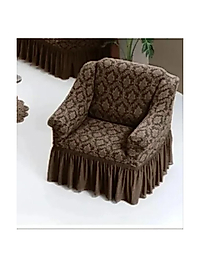 şal desen Jakarli tek kişilik koltuk örtüsü ,berjer kılıfı etekli (1 adet) Kahve