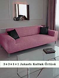 Jakarlı çubuk, düz desen Koltuk Örtüsü 3 3 1 1 Takımı Lastikli Esnek Yıkanabilir Çekyat Kanepe Kılıfı Pembe