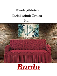 Şal desen Jakarlı Koltuk, Kanepe, çekyat Örtüsü, Likralı, Etekli, koltuk kılıfı 3lü Tek adet Bordo