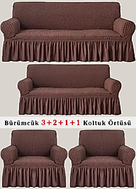Bürümcük Koltuk örtüsü, Kanepe, Çekyat Örtüsü, Koltuk Kılıfı 3 2 1 1 Takım Kahve