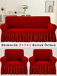 Bürümcük Koltuk örtüsü, Kanepe, Çekyat Örtüsü, Koltuk Kılıfı 3 +1+ 1 Takım kırmızı