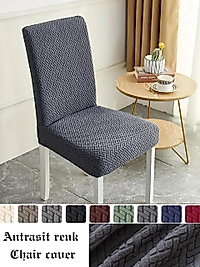 Likrali Kumaş Tuğla Desenli Sandalye Örtüsü, Lastikli, Esnekli, kaliteli Sandalye Kılıfı 1 Adet Antrasit