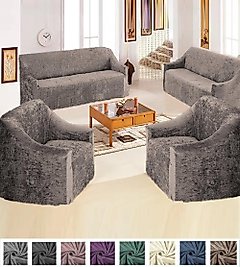 KADİFE 3+3+1+1 Lastikli Kanepe Örtüsü | Lastikli Koltuk Örtüsü | koltuk kılıfı vizon