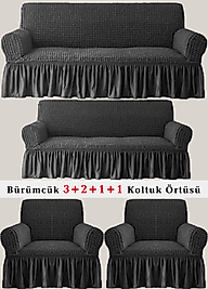 Bürümcük Koltuk örtüsü, Kanepe, Çekyat Örtüsü, Koltuk Kılıfı 3 2 1 1 Takım Antrasit