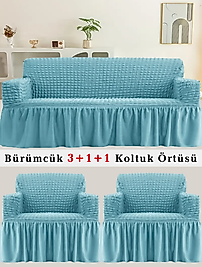 Bürümcük Koltuk örtüsü, Kanepe, Çekyat Örtüsü, Koltuk Kılıfı 3 +1+ 1 Takım Turkuaz