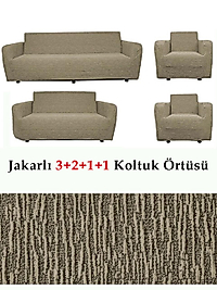 Jakarlı Çubuk, Düz Desen 3 2 1 1 Lastikli Koltuk, kanepe, çekyat Örtüsü, kılıfı Esnekli vizon